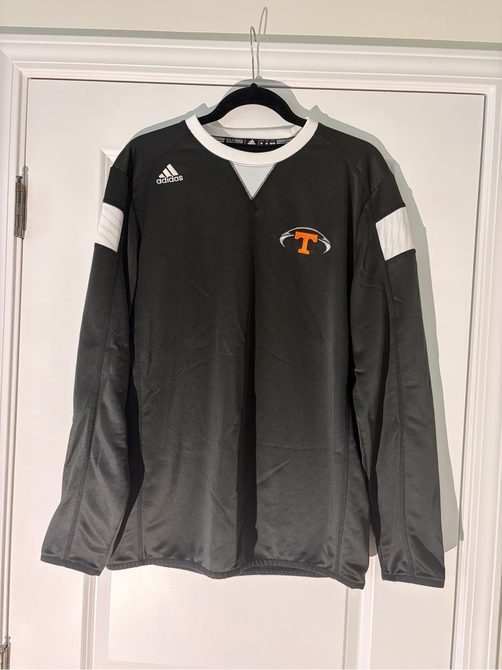 adidas Black Long-Sleeve Crew with White Trim and Orange 'T' Logo